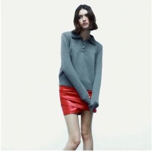 Zara High rise Faux Leather Red mini skirt S imperfect